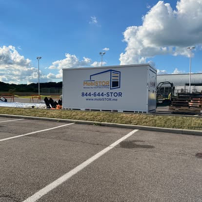 Mobistor portable storage container placed on an active job site